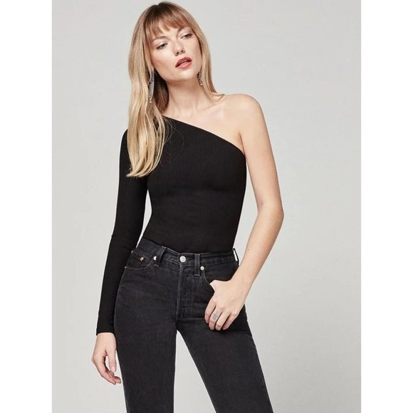Reformation Tops - Reformation Stewart One Shoulder Tee Top in Black Large Womens Blouse